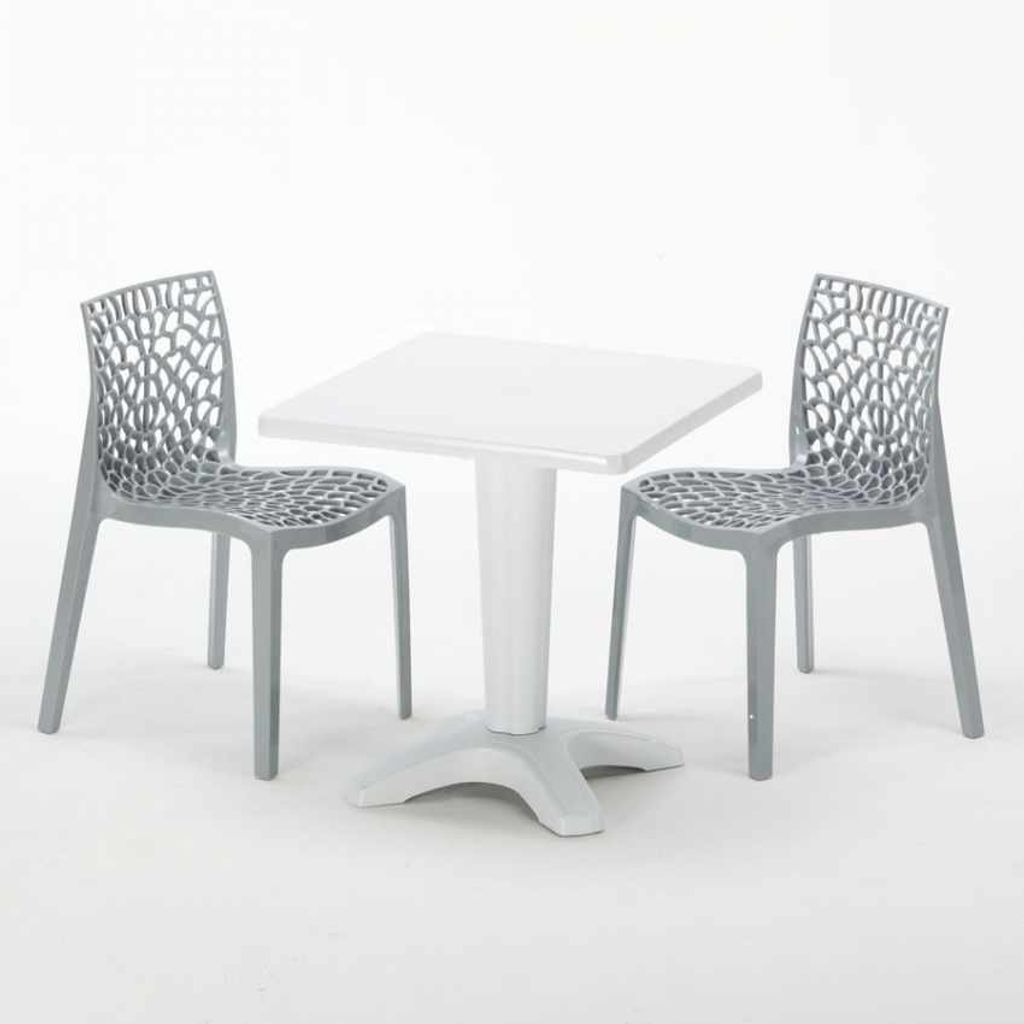Weiß Quadratisch Tisch und 2 Stühle Farbiges Polypropylen-Innenmastenset Grand Soleil Gruvyer Patio - Grau