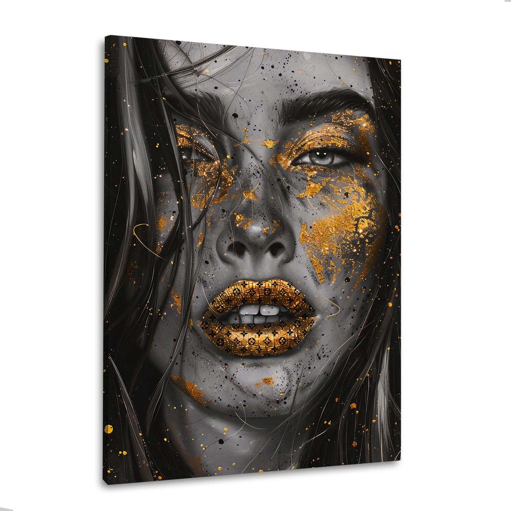 Glamour Gesicht Goldoptik Louis Style Wandbild Leinwandbild XL Wanddeko: 80x120x2cm
