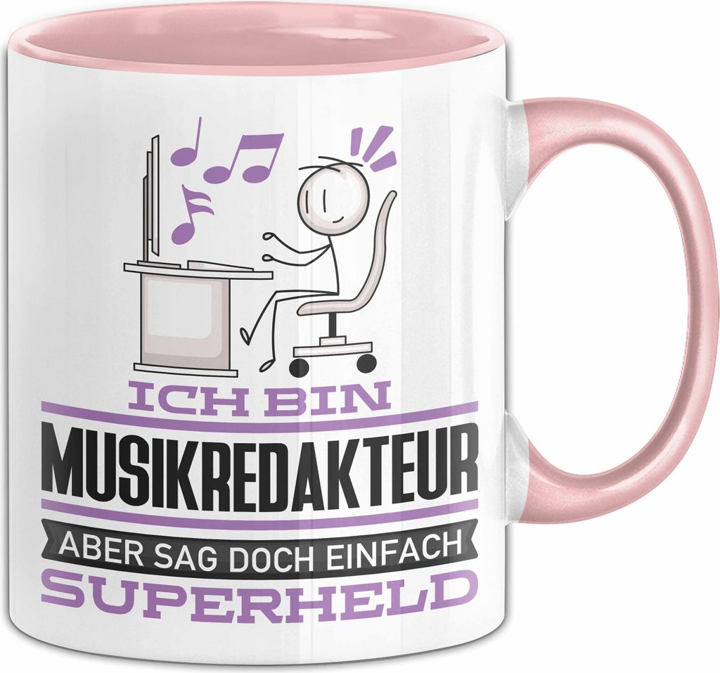 Musikredakteur Geschenk Tasse Ich Bin Musikredakteur Aber Sag Doch Einfach Superheld Lustige Geschenkdiee für Musikredakteur Kaffee-Becher (Rosa)
