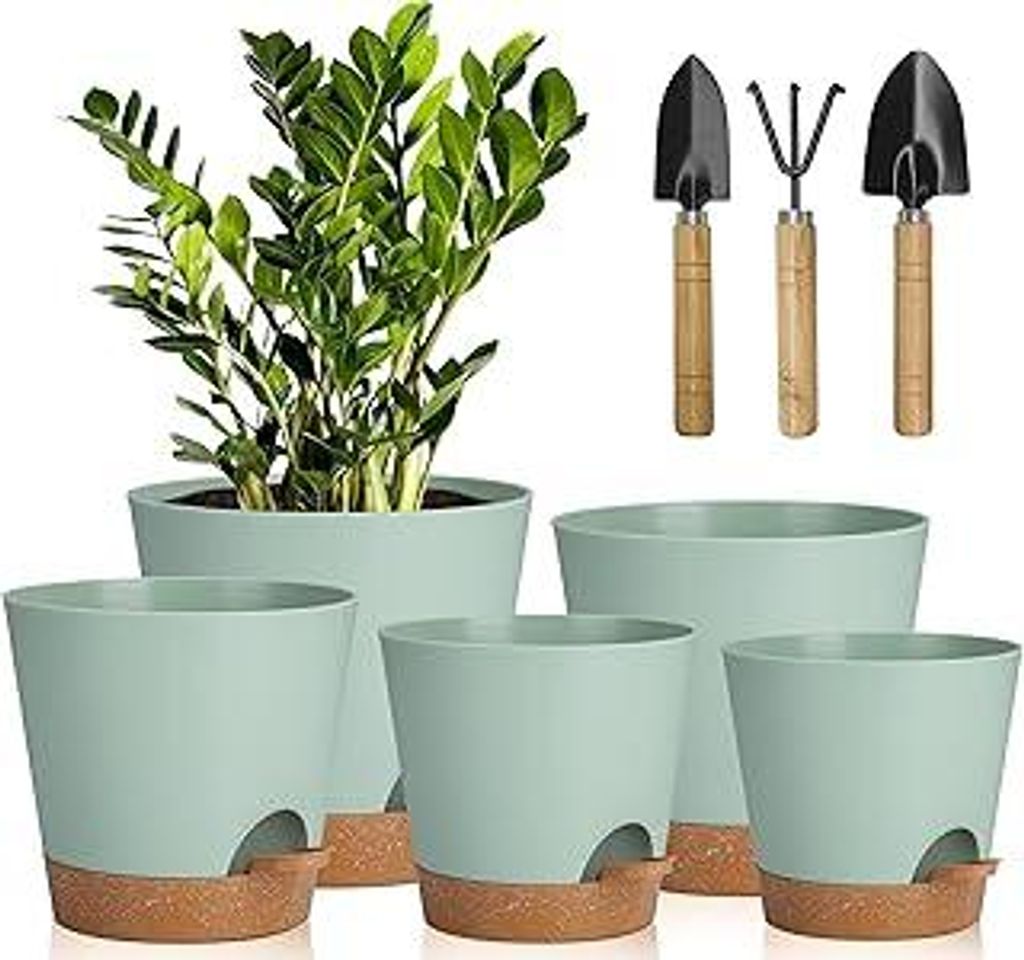 5 Packs Kunststoff Blumentopf Mit Bewässerungssystem,17.8/16.5/15.2/13.9/12.7cm Selbstbewässerung Übertopf Mit Untersetzer Rund Pflanzkübel Fü...