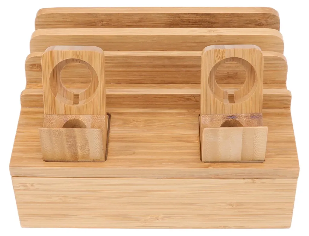 Station de recharge en bambou 5 ports USB pour smartphone et tablette