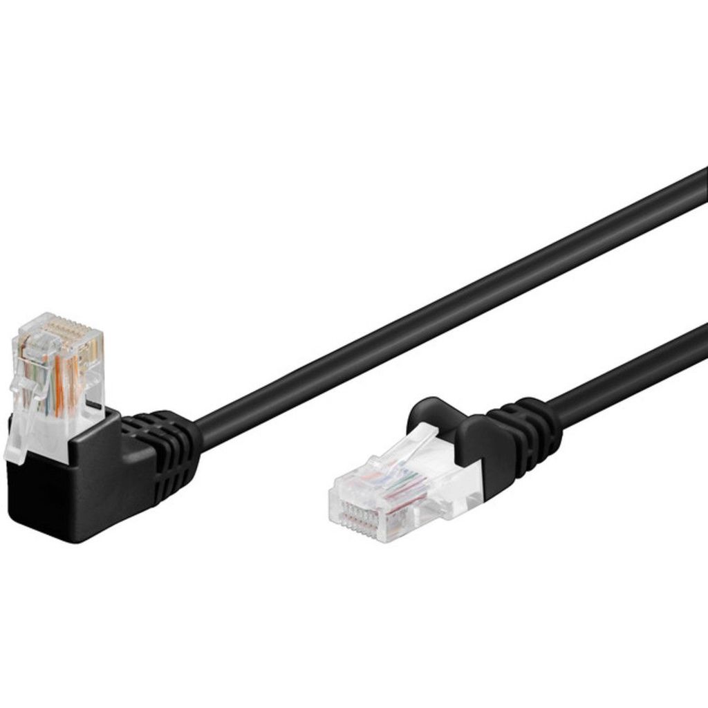 Patch kabel CAT 5e 1x 90° úhlový, U/UTP, černý Obrázek produktu 
