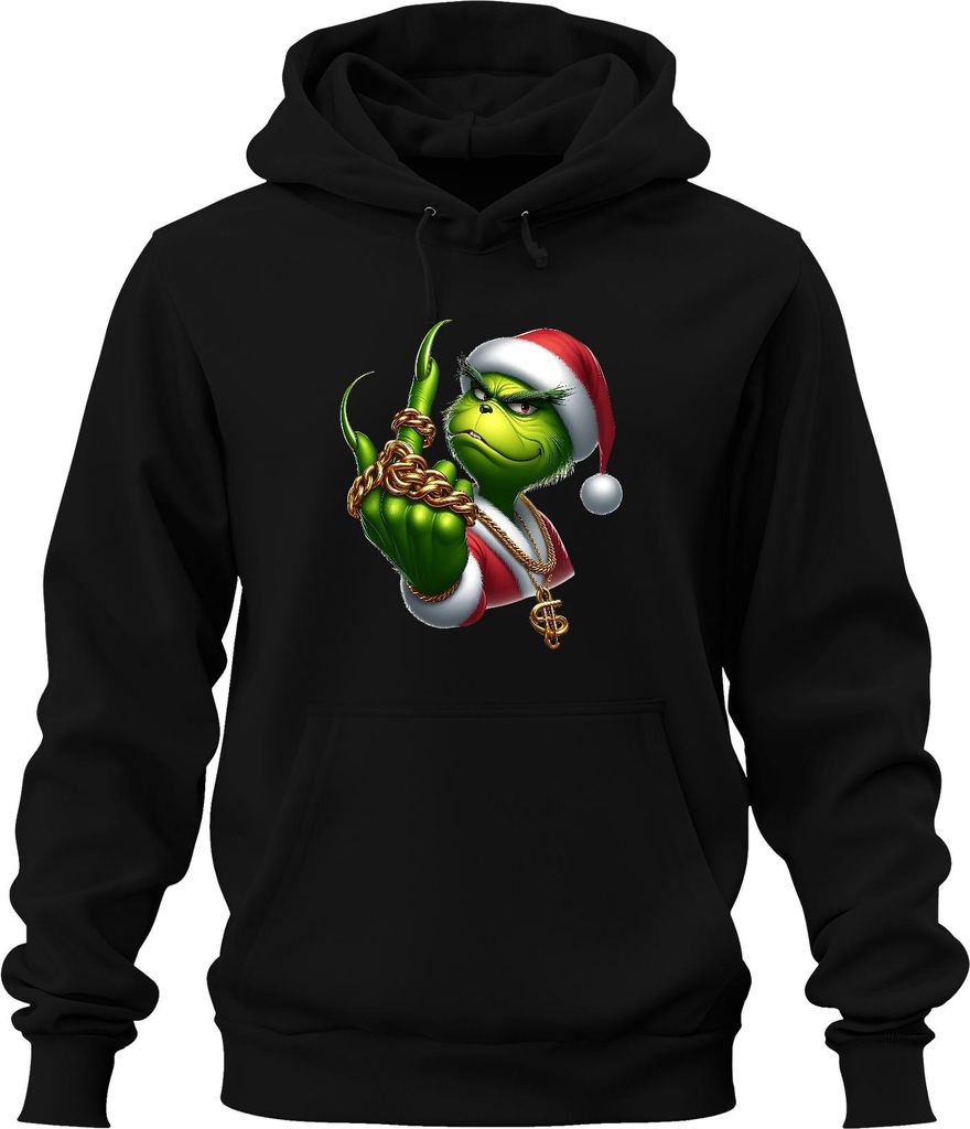 Grinch Santa frech Goldkette Weihnachten Geschenk sarkastisch Uni Hoodie Kapuzenpullover, Schwarz, S