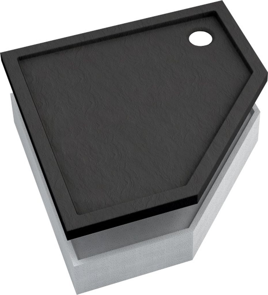 AQUABAD Duschwanne SET Basic Black Stone 80x80cm Fünfeck inkl. Styroporträger