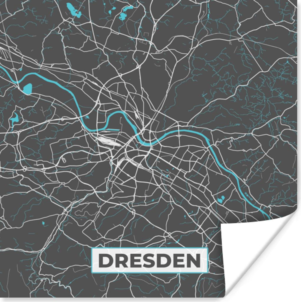 MuchoWow Poster Deutschland - Blau - Dresden - Stadtplan - Karte 100x100 cm - Babyzimmer