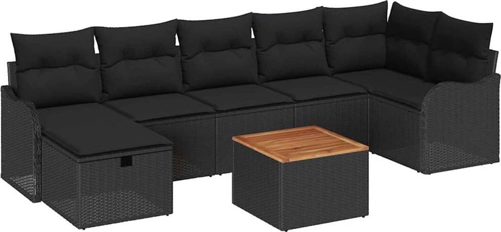 Gartensofa-set mit Kissen 8 pcs Schwarz Poly-Rattan