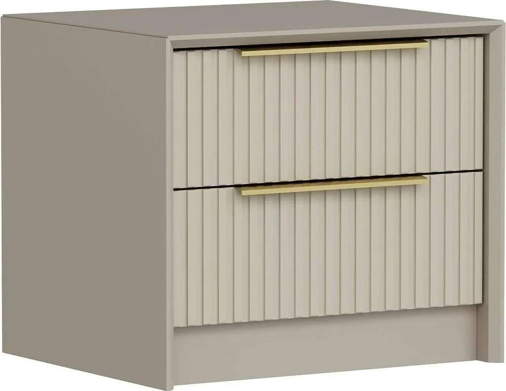 Table de chevet 2 tiroirs Moke 53 cm Gris Ciment finition robuste
