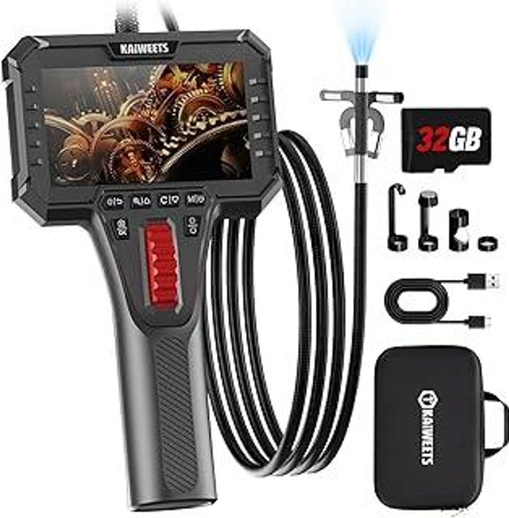 KAIWEETS Endoskopkamera mit Licht, 2-Wege artikulierte 210° Sonde (6,5 mm) mit Scrollradsteuerung, 1080P IPS-Display, 1,6 m halbstarres Kabel, IP6...