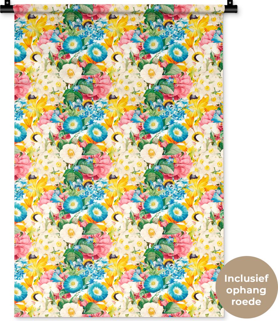 MuchoWow Wandteppich Wandbehang Blumen - Frühling - Collage 60x90 cm Tapisserie Dekoration Wandtuch - Foto-Teppich - Abwaschbar