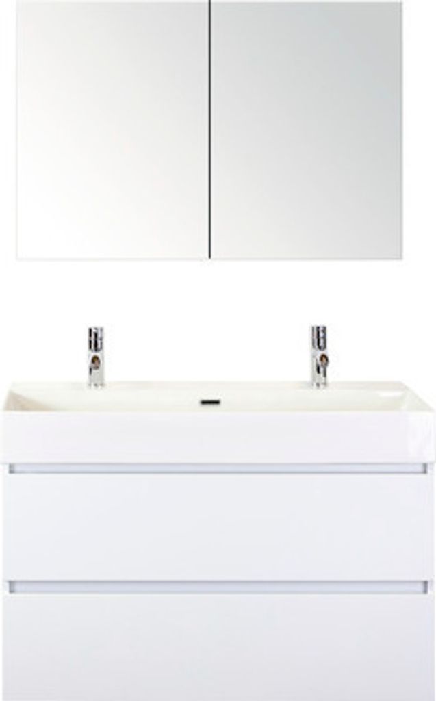 Badmöbel-Set Sanox Maxx XL BxHxT 101 x 183 x 45,5 cm Frontfarbe weiß hochglanz mit Waschtisch Keramik weiß