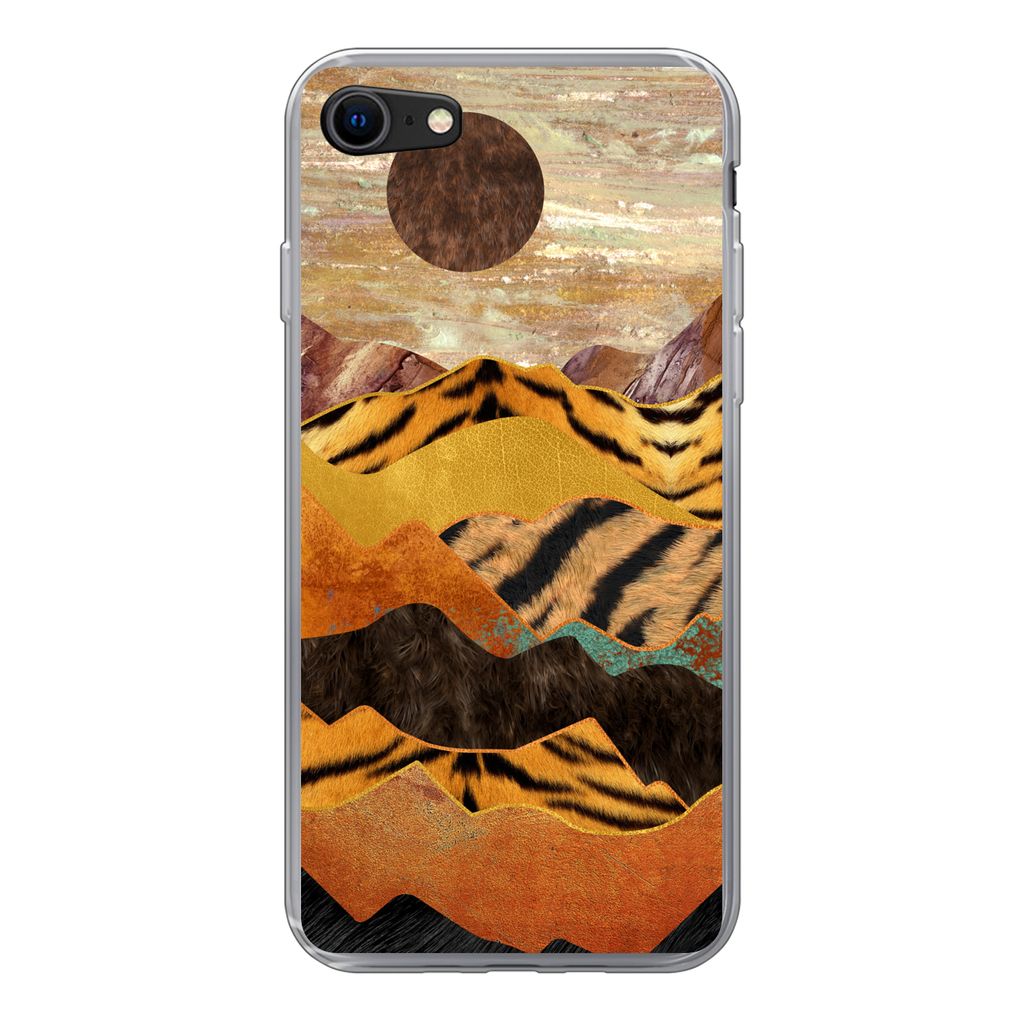 MuchoWow Handyhülle Schutzhülle Hülle für iPhone SE 2022 Tigerdruck - Marmor - Gold Silikon Softcase Handy Hülle - Schutzhülle