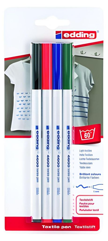 Edding Textilstift 4600 1 mm 4er-Set basic colours Produktbild 