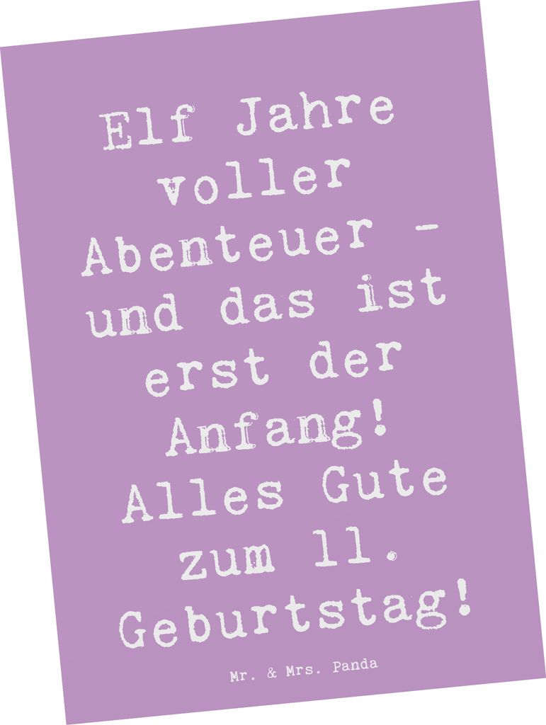 Mr. & Mrs. Panda Postkarte Spruch 11. Geburtstag Abenteuer - Lavendeltraum - Geschenk, feiern, Ansichtskarte, Grußkarte, Geburtstagsgeschenk, Erin...