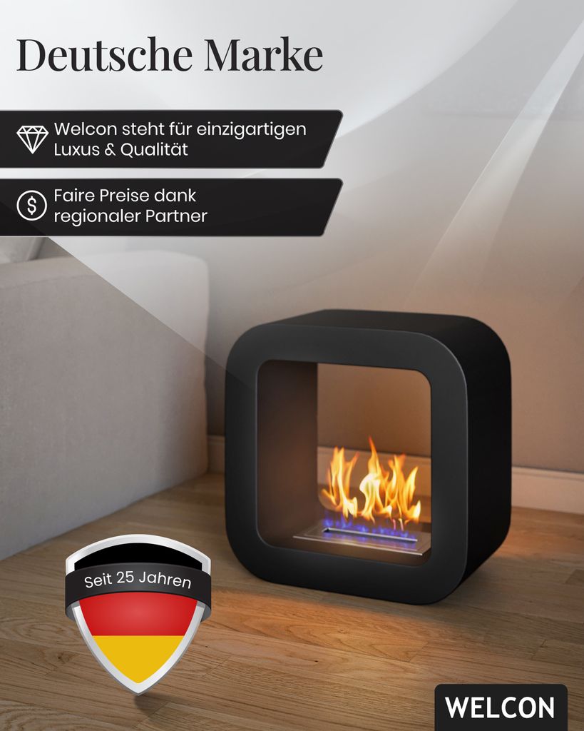 Bioethanol Kamin & Fireplace Malmö | Ethanol Stand- und Tischkamin in schwarz | Sicherheitsbrenner