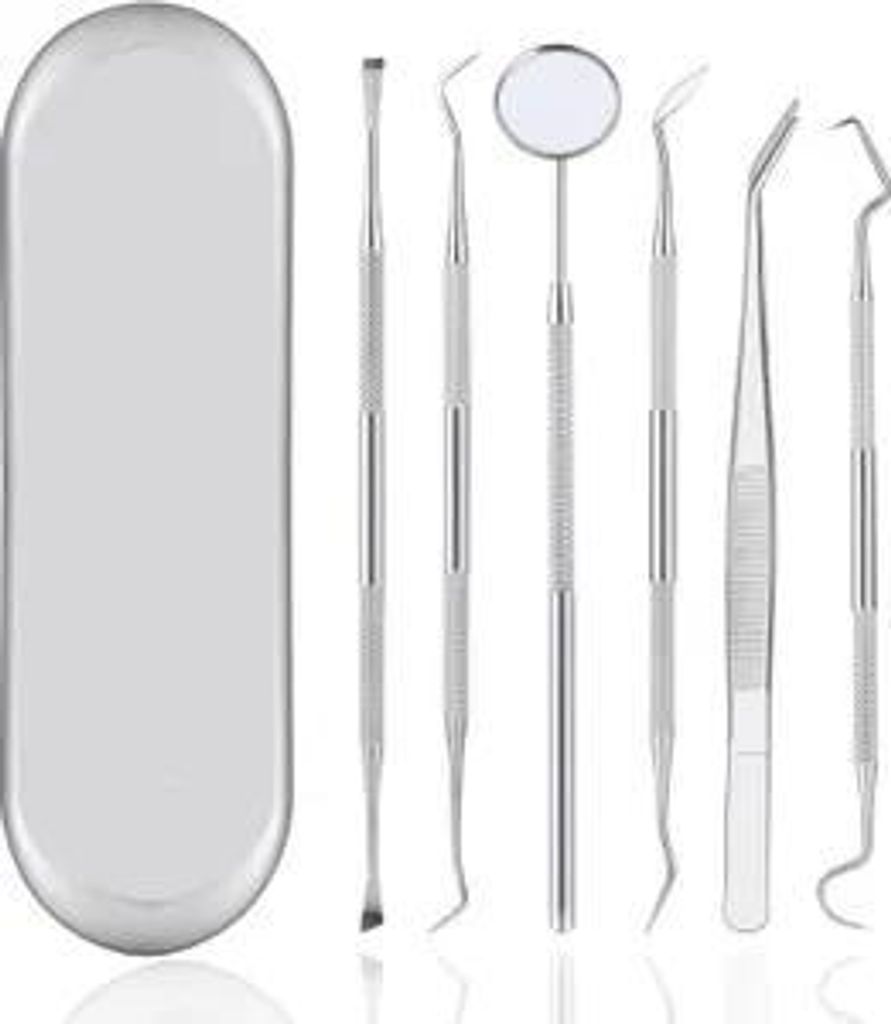 6er Zahnpflege Set, Zahnarzt Instrumente Zahnarztbesteck Zahnarztspiegel Zahnpinzette Zahnsonde Zahnsteinentferner Aus Edelstahl mit Box