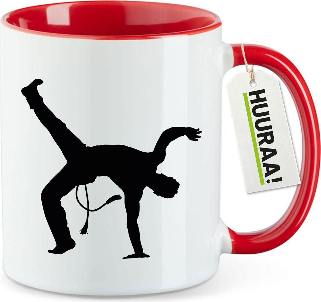 Huuraa Kaffeetasse Capoeira Silhouette 330ml Rot Keramik Kaffeebecher Geschenkidee