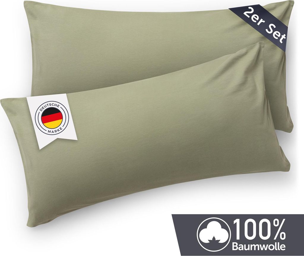 Blumtal Kissenbezug 50x70 cm (2er Set Kissenbezüge) - Grün - 100% Baumwoll-Jersey mit Reißverschluss