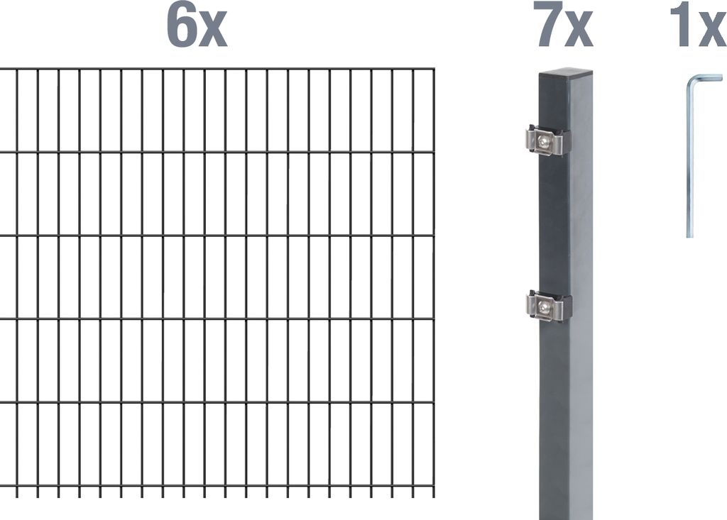 Alberts Doppelstabmatten Zaun, Höhe 120 cm, Länge 12 m, Zaun-Komplettset zum Einbetonieren, anthrazit, Pfosten 60x40 mm