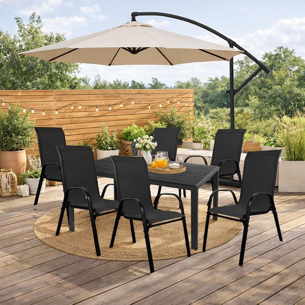 7tlg Gartengarnitur Sitzgarnitur L150xB90xH74cm Non-Wood Schwarz