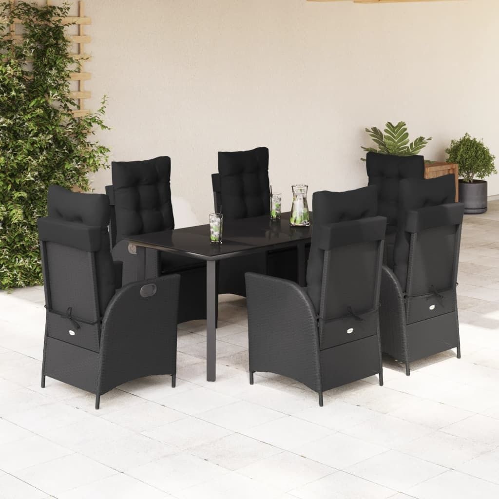 "2026 Promotion" 7-tlg. Garten-Essgruppe - mit Tisch und Stühlen - mit Kissen - Schwarz Poly Rattan - Gartenmöbelset CC11834