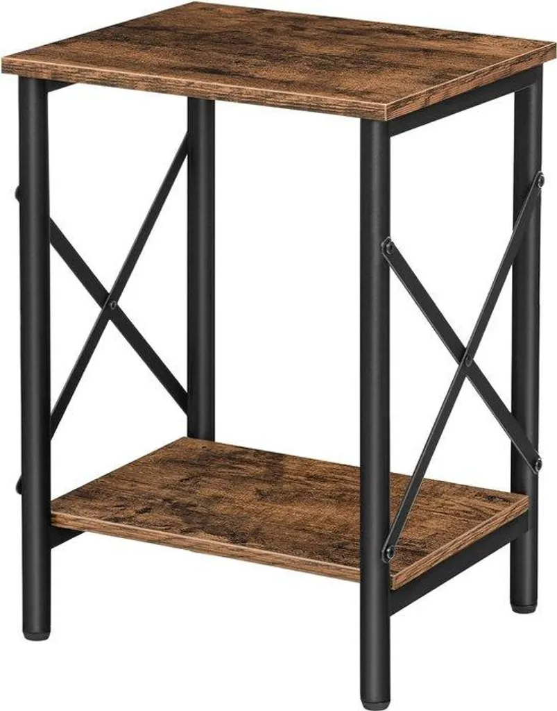 Table d'appoint acier brun et bois rustique - Structure métal renforcé