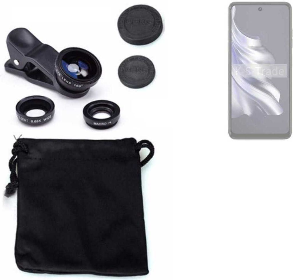 K-S-Trade Smartphone Kamera Linsen Set Kompatibel mit Tecno Spark 20 Pro 3in1 Clip-On Kamera Adapter Macro Weitwinkel FishEye Fischauge Objektiv Linse