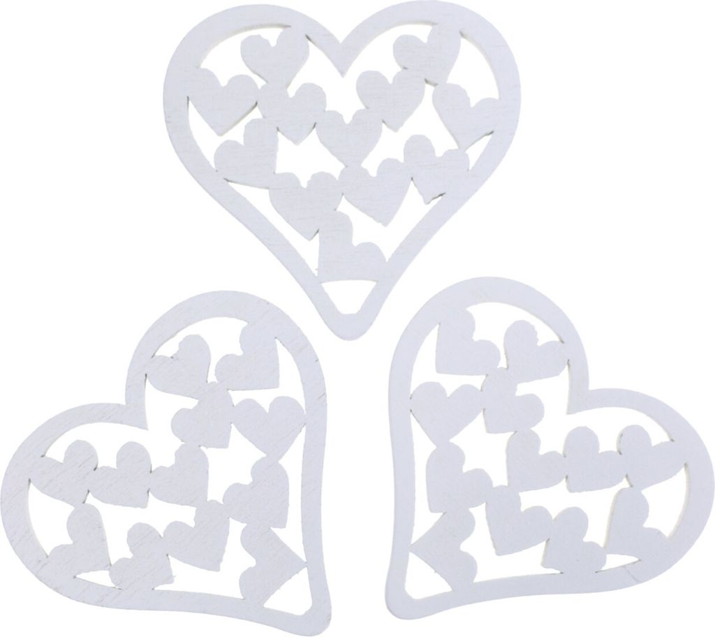 Holz Streudeko Herzen Weiß 5cm - 40 Stück für Hochzeit Valentinstag Dekoration