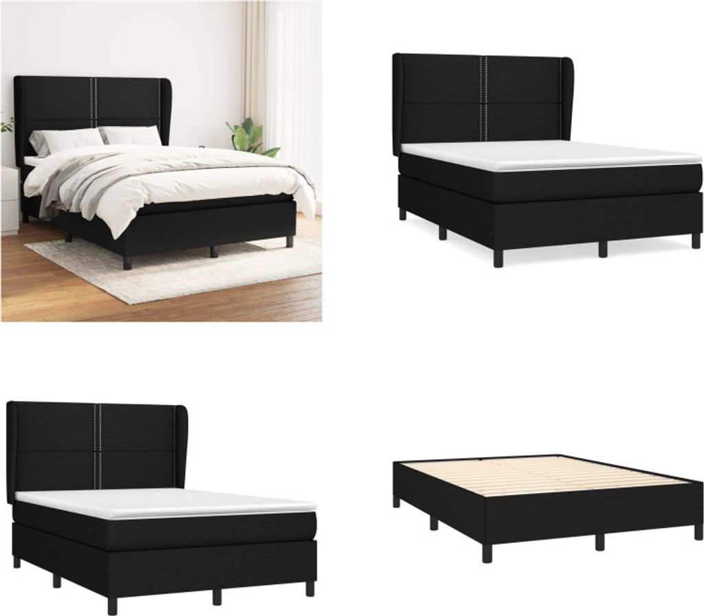 vidaXL Boxspringbett mit Matratze Schwarz 140x200 cm Stoff - Boxspringbett - Boxspringbetten - Bett - Schlafzimmermöbel