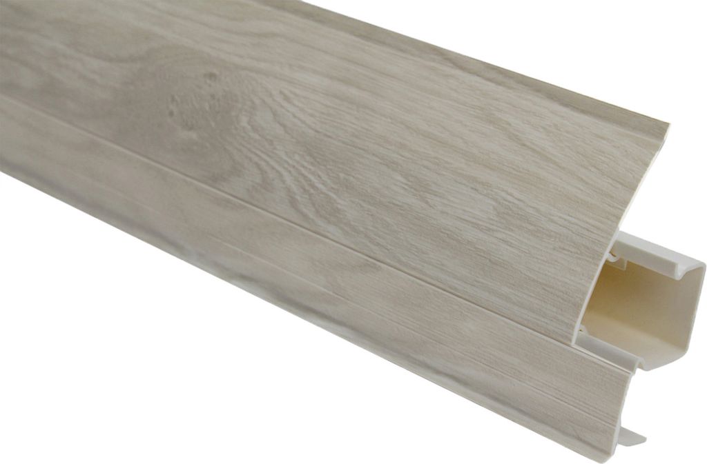 LEMAL Sockelleisten Sparpaket, PVC 65x23mm - Fußleisten mit Kabelkanal - (10 Meter 0102 Holzoptik grau-beige) Vinylboden Wandabschlussleisten