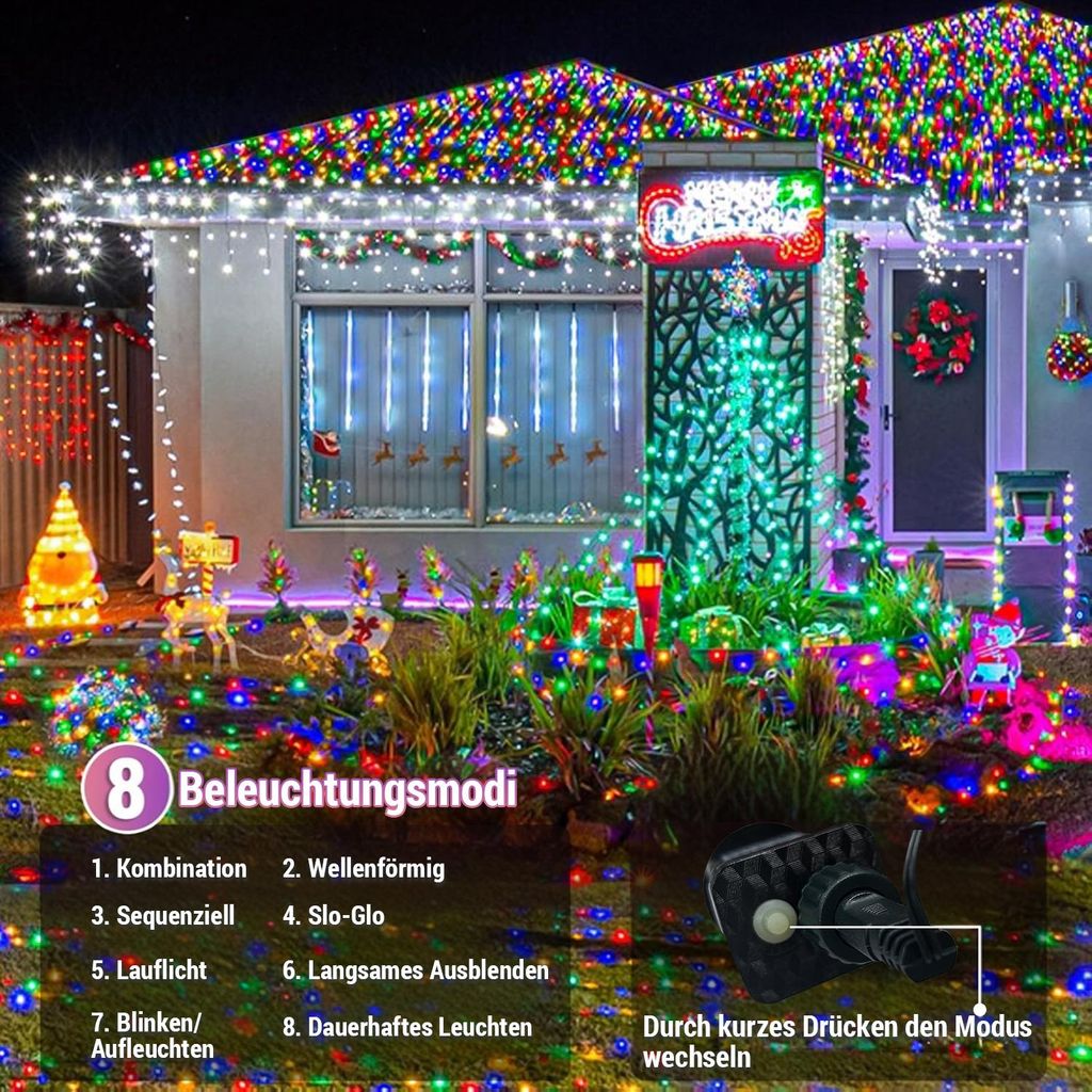 20m 200 LED Lichterkette Bunt für Weihnachten & Party