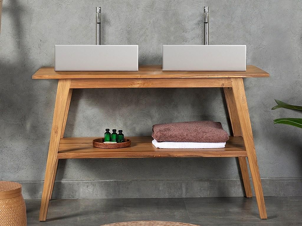 Badmöbel mit Doppelwaschbecken - Teakholz - 120 cm - BOBOTSARI