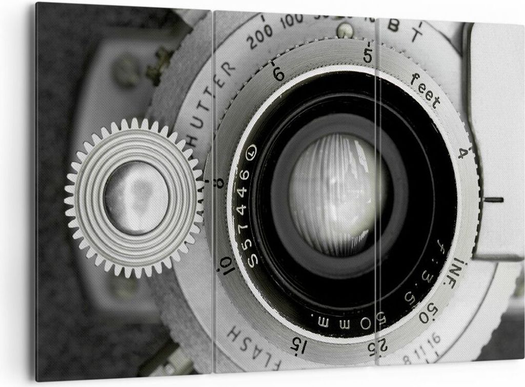 Bild auf Leinwand - Leinwandbild - 3 Teile - Objektiv Schwarzweiß Vintage - 165x110cm - Wand Bild - Wanddeko - Wandbilder - Leinwanddruck - Bilder...
