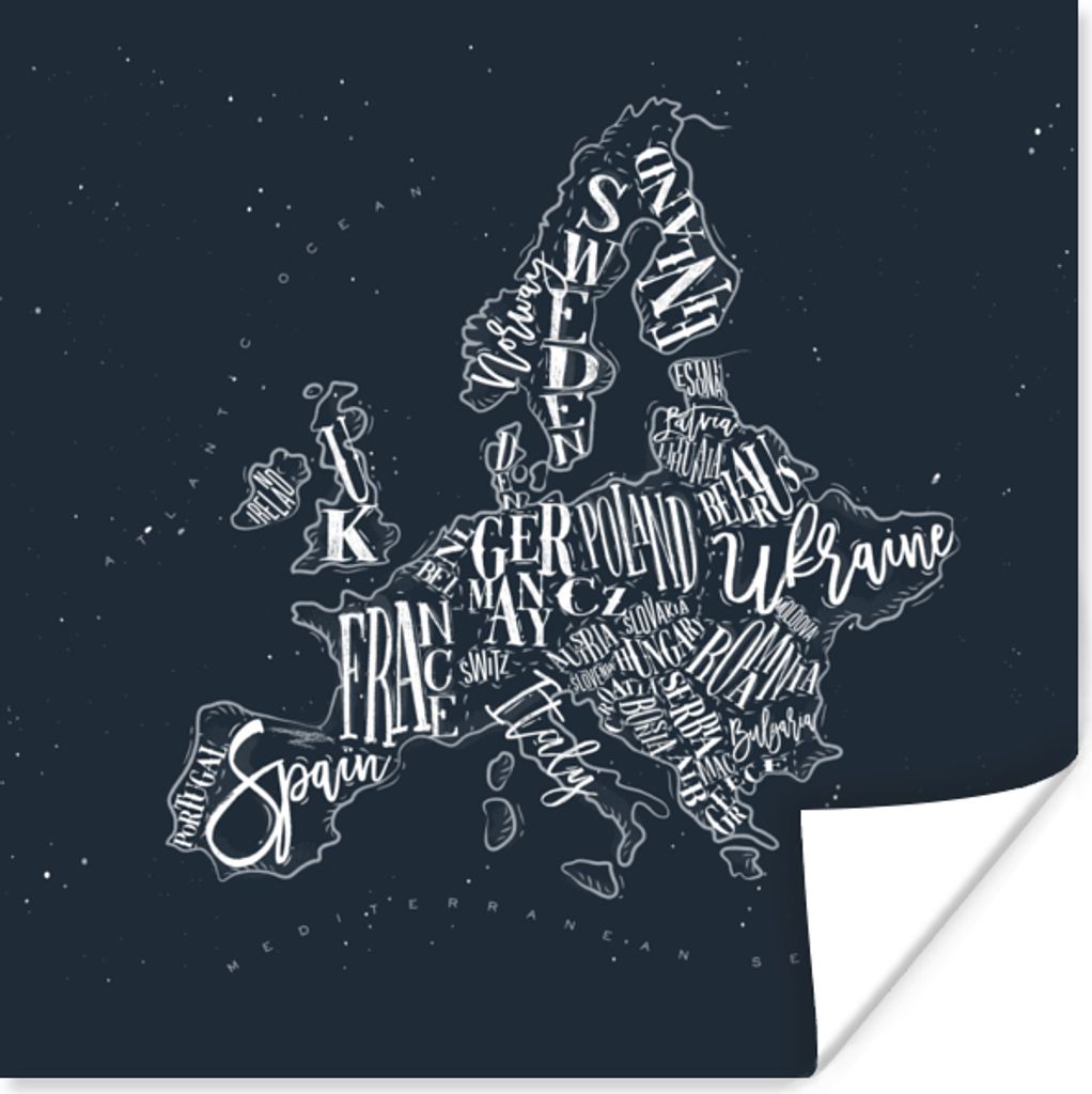 MuchoWow Poster Karte - Europa - Kreidetafel 30x30 cm - Wandposter - Printing