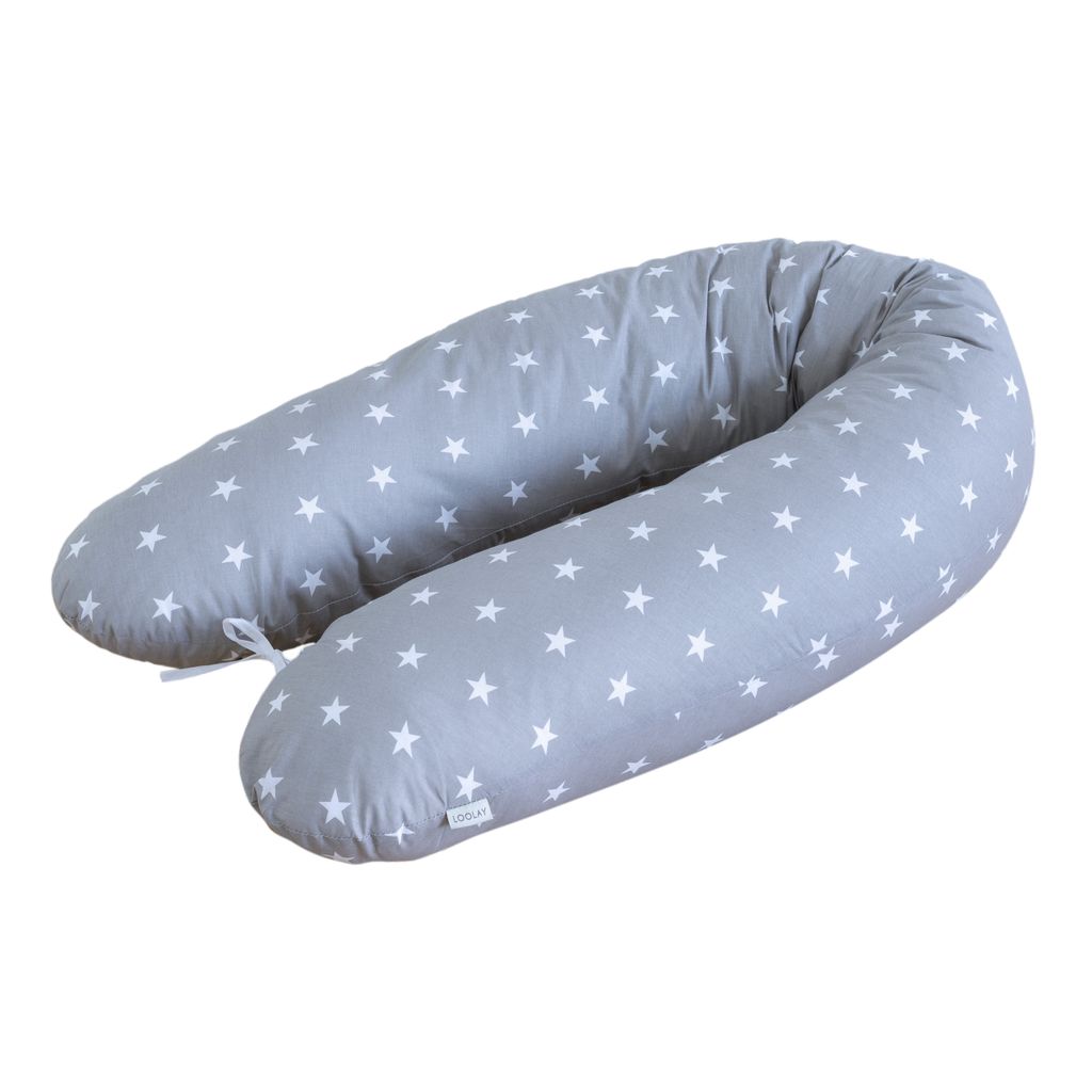 100% Baumwolle Stillkissen Sternchen Grau 170 cm M/L Kissen Seitenschläferkissen Schwangerschaftskissen Bezug Relaxkissen Schlafen Schwange LOOLAY