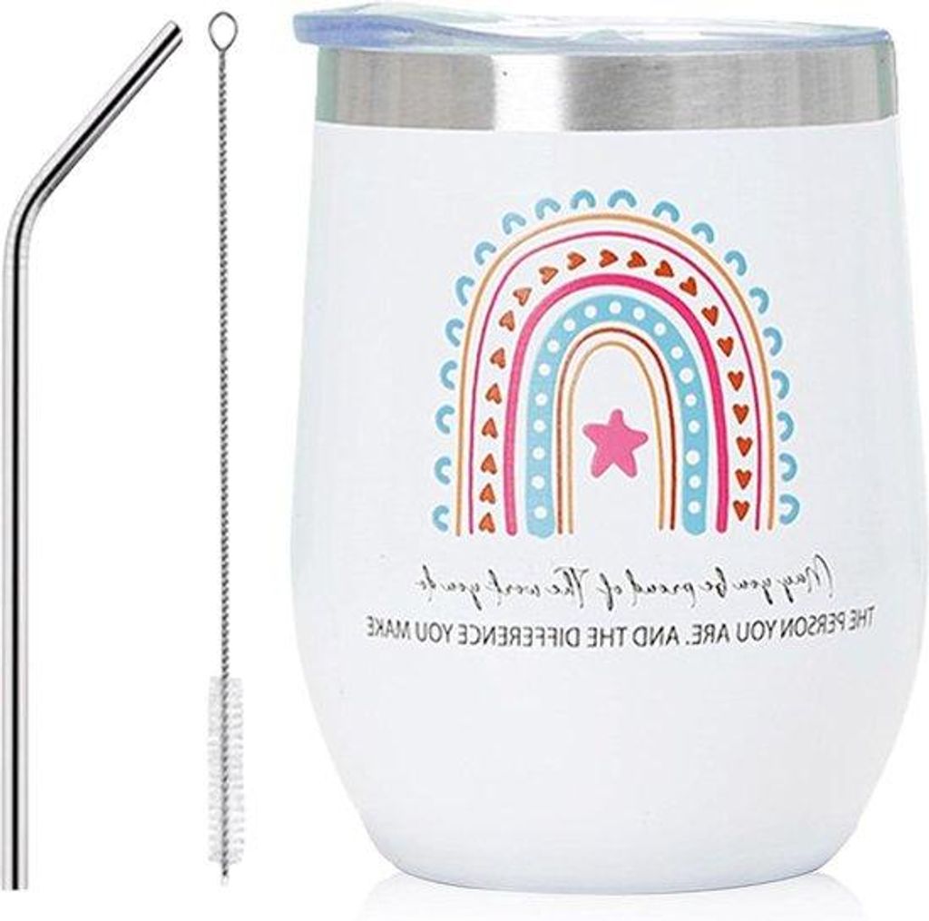 kleine, roestvrijstalen Weinbecher mit Deckel und Strohhalm - doppelwandig vakuum-isoliert - ideal für kleine Geschenke.
