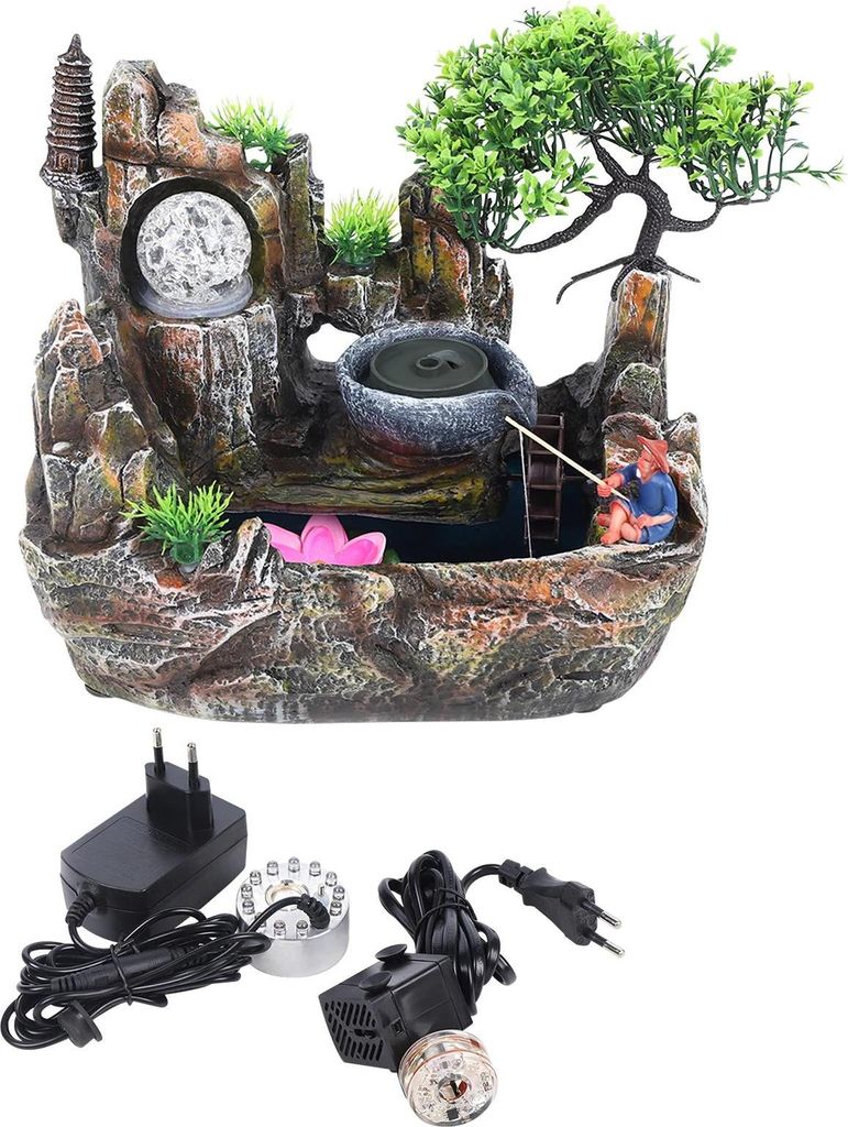 Zimmerbrunnen - Tischbrunnen - LED-Wasserfall - Leiser Betrieb - Aus Harz - Einfache Montage - Deko für Zuhause