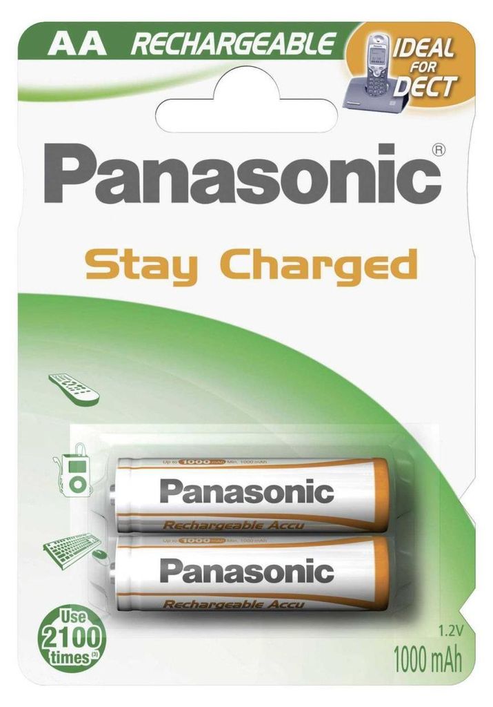 1x2 Panasonic Akku NiMH Mignon AA 1000 mAh Ready to Use Produktbild 