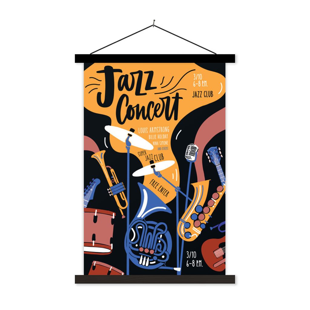 MuchoWow Textilposter Jazzkonzert - Zitate - Musikinstrumente - Gitarre - Musik 120x180 cm mit schwarzem Rahmen - Fotos