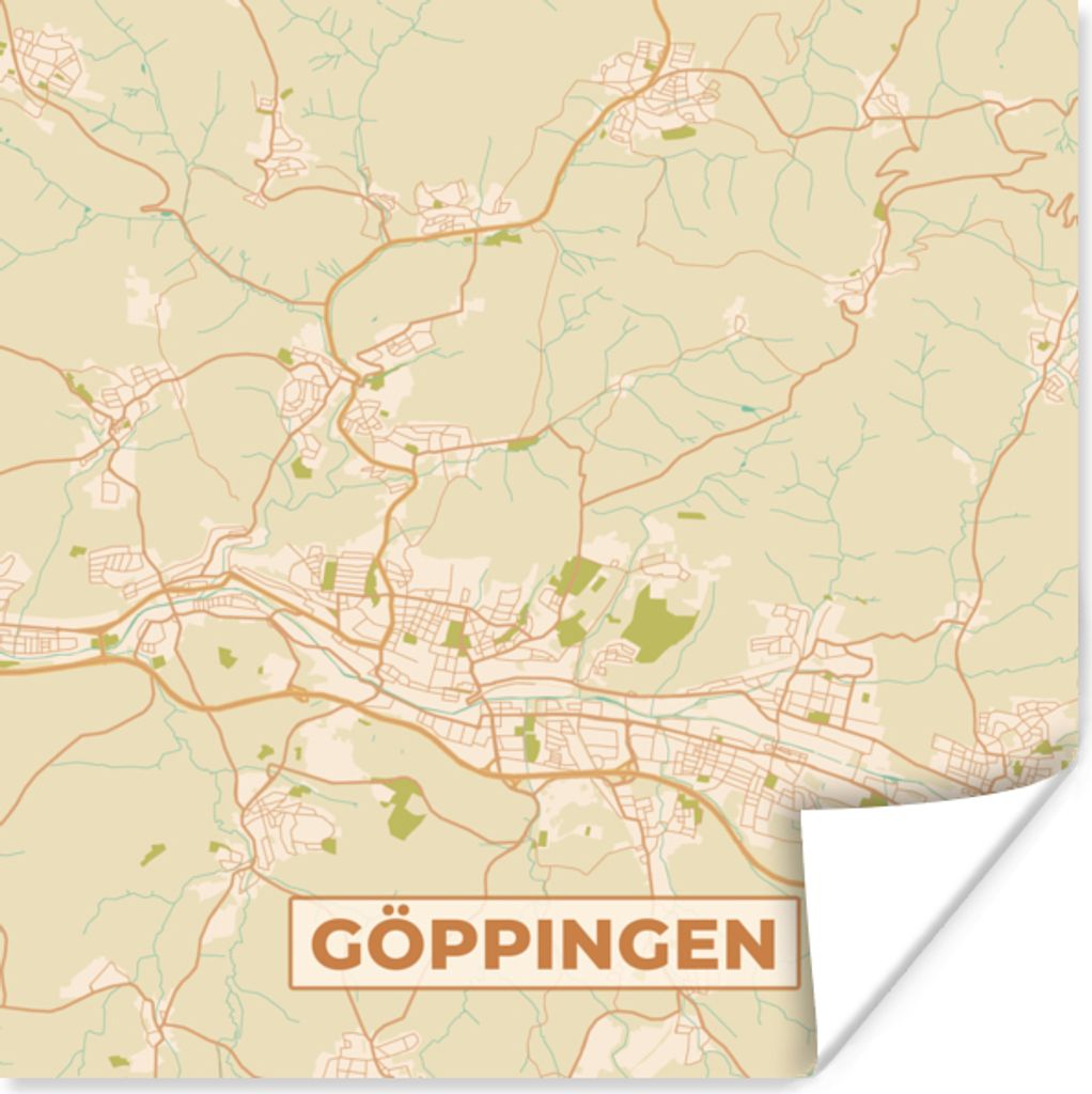 MuchoWow Poster Göppingen - Jahrgang - Karte - Stadtplan 30x30 cm - Wandposter - Printing