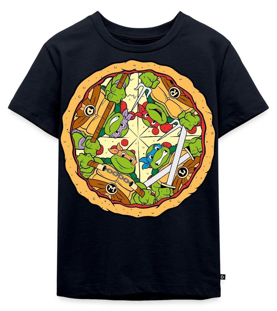 Spreadshirt Teenage Mutant Ninja Turtles Pizza Logo Kinder Premium T-Shirt, 98/104 (2 Jahre), Navy