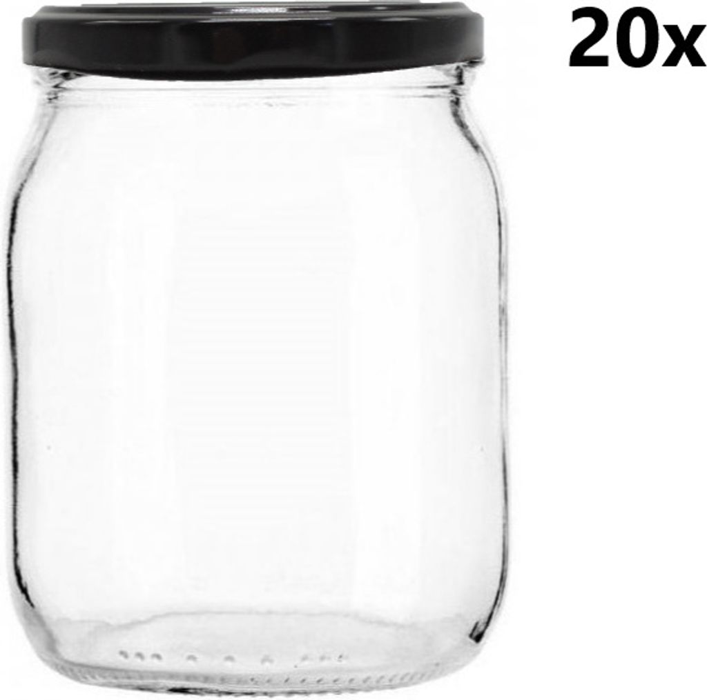 Einmachglas 540 ml PROFI II klar/transparent 20 Stück INKLUSIVE SCHWARZEN DECKELn, Anzahl der Teile in der Packung: 20