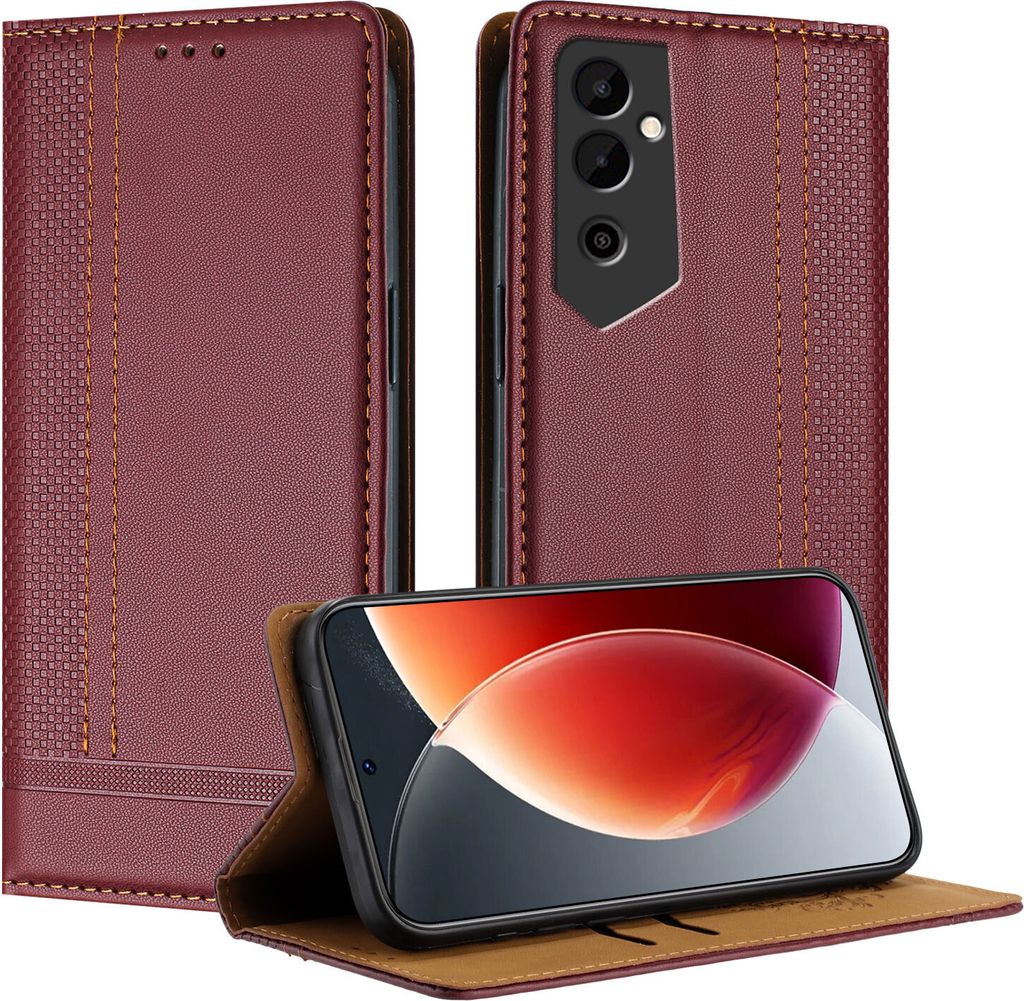 Handyhülle für Tecno Pova Neo 2 Leder Flip Klappbare Schutzhülle mit Standfunktion Dunkelrot