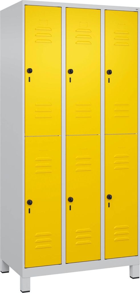C+P Doppel-Garderobenschrank "Classic Plus", Abteilbreite 30 cm, mit Füßen, Verkehrsgelb (RAL 1023), 195x90x50 cm/ 6 Fächer
