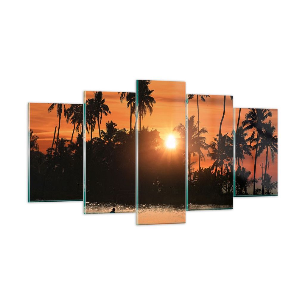 Bilder auf glas - Palme Fluss Sommer - 160x85cm - Glasbilder - Wandbilder - Kunstdruck - zum Aufhängen bereit - Wanddekoration aus Glas - Glas Bil...