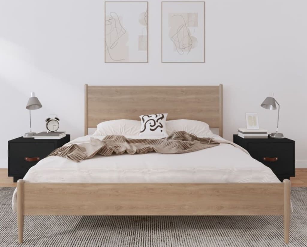 The Living Store Nachttische 2 Stk. Schwarz 40x34x35 cm Massivholz Kiefer