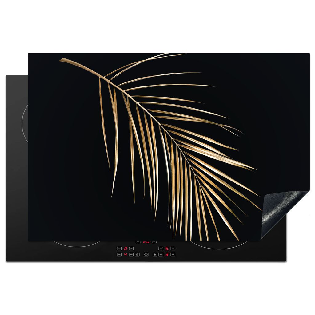 KitchenYeah Herdabdeckplatte Pflanzen - Gold - Schwarz - Blätter - Luxus , 76x51cm, Küche Deko, Glaskeramikkochfeld Herdabdeckung, Abdeckplatte...