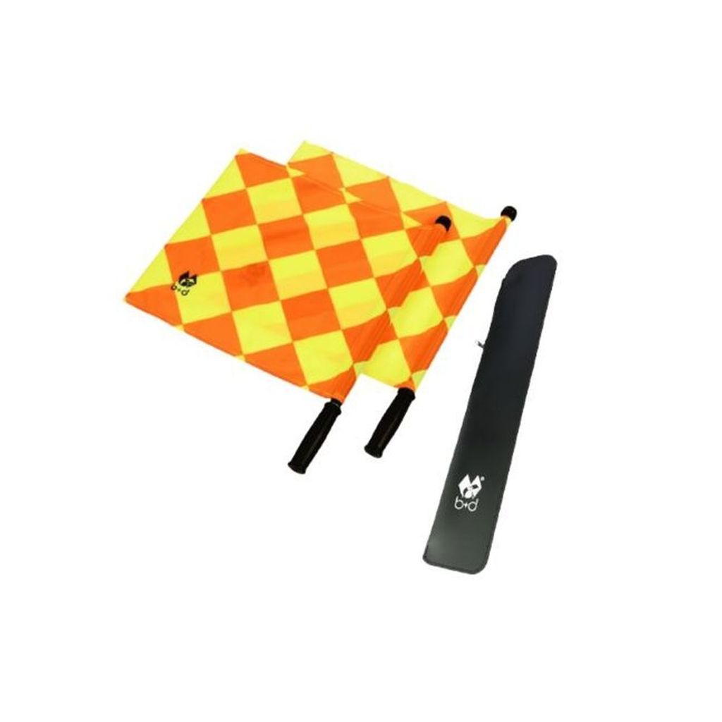 B+D Fußball Linienrichterfahnen Paar mit Tasche b+d Quadro I gelb rot schwarz