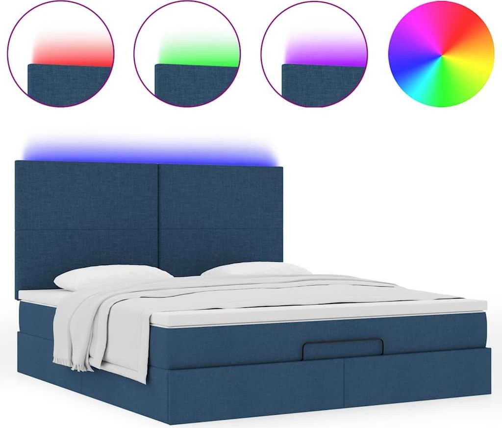 Ottoman-Bett mit Matratze & LEDs Blau 180x200 cm Stoff