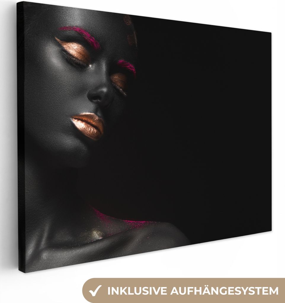 MuchoWow - Leinwandbilder - Frau - Schwarz - Kupfer, Wandbild, Wanddeko Bilder Wohnzimmer, 120x90 cm