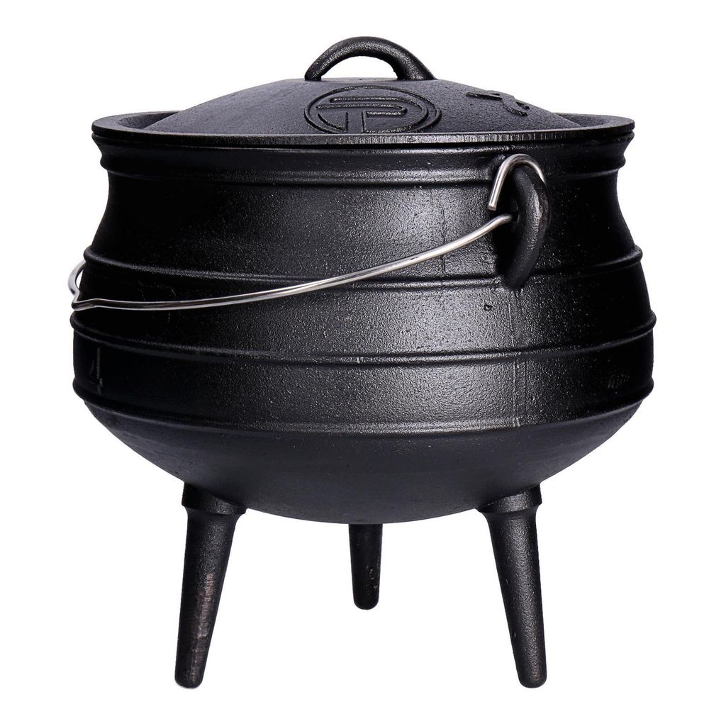 Potjie Pot (ca. 12 Liter) Südafrikanischer Dutch Oven Kochtopf aus Gusseisen 3‐beiniger Feuertopf mit Deckel & Füßen, Dreibein-Kochtopf zum S...
